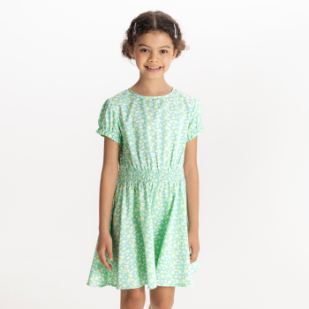 فستان مُزين بالزهور، بأكمام برينسس، باللون الأخضر الفاتح، للفتيات